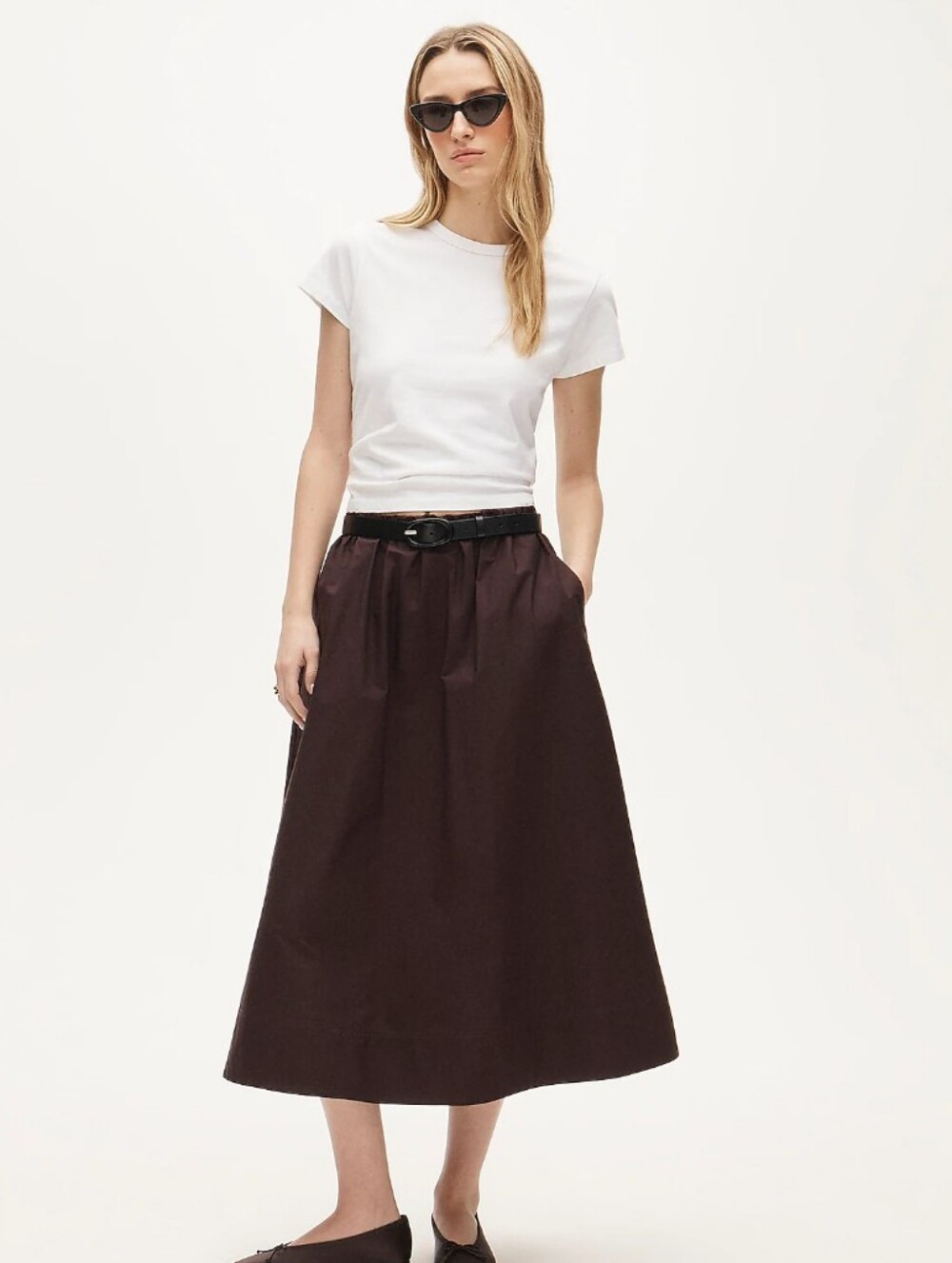 J Crew Tall pull-on midi skirt in cotton poplin CT370 Size XS Chocolate Berry